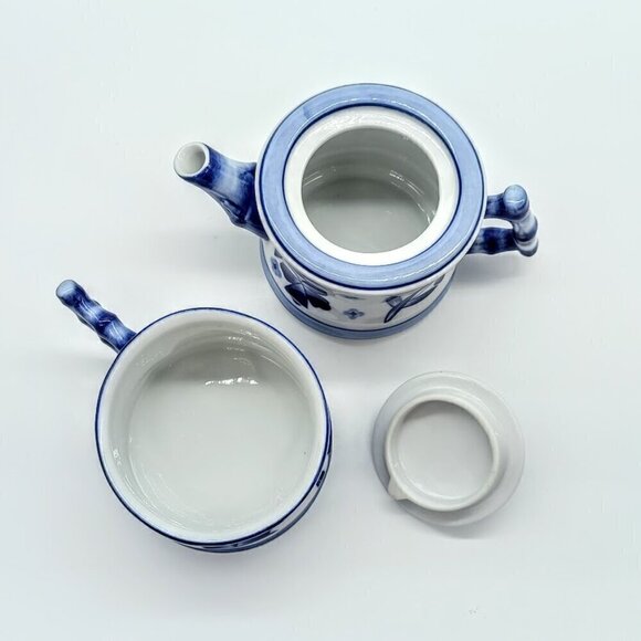 World Market Blue White Porcelain Stackable Teapot & Cup - Picture 6 of 7